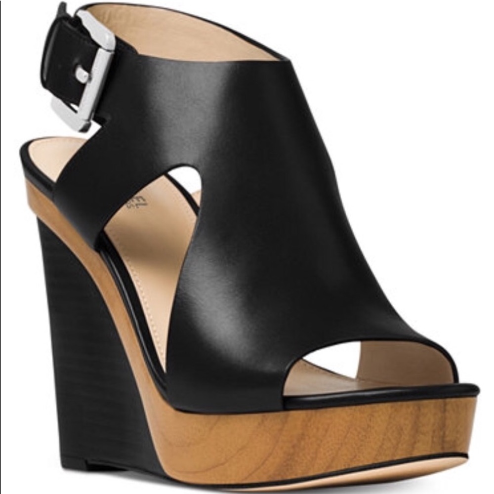 Black Michael Kors wedge leather sandal